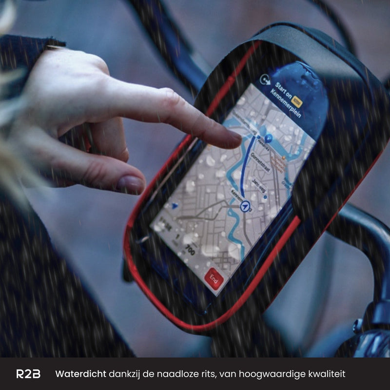 R2B Telefoonhouder fiets waterdicht - Ook geschikt voor scooter en motor - Model Den Haag - Zwart/Rood - R2B Store