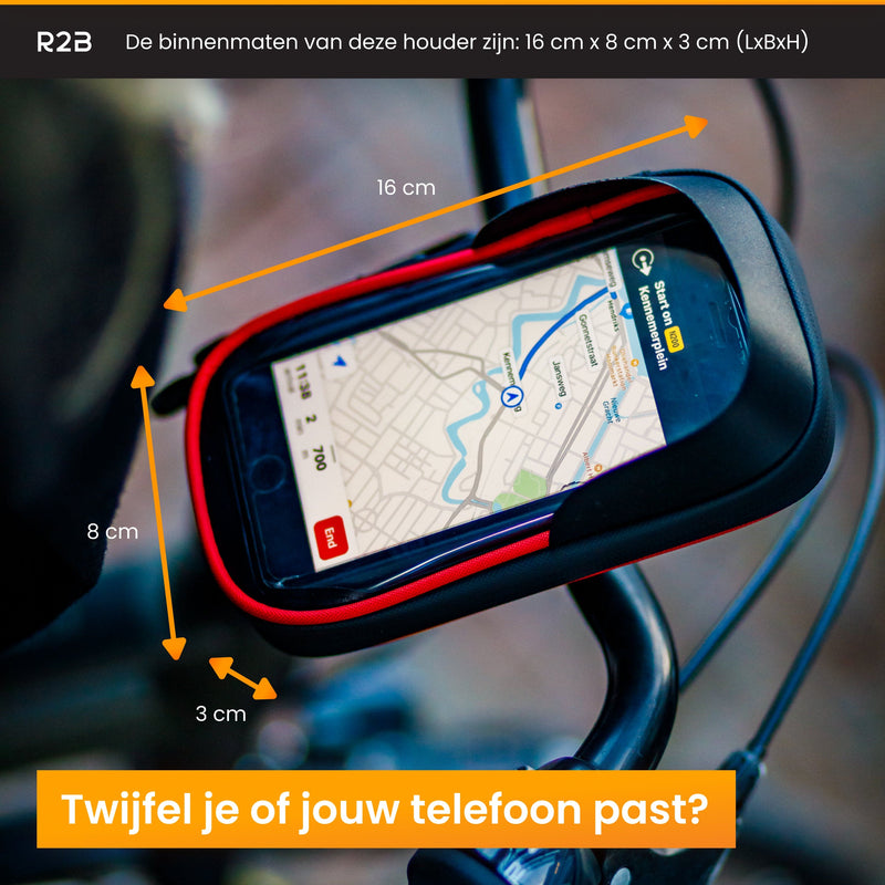 R2B Telefoonhouder fiets waterdicht - Ook geschikt voor scooter en motor - Model Den Haag - Zwart/Rood - Telefoonhouder