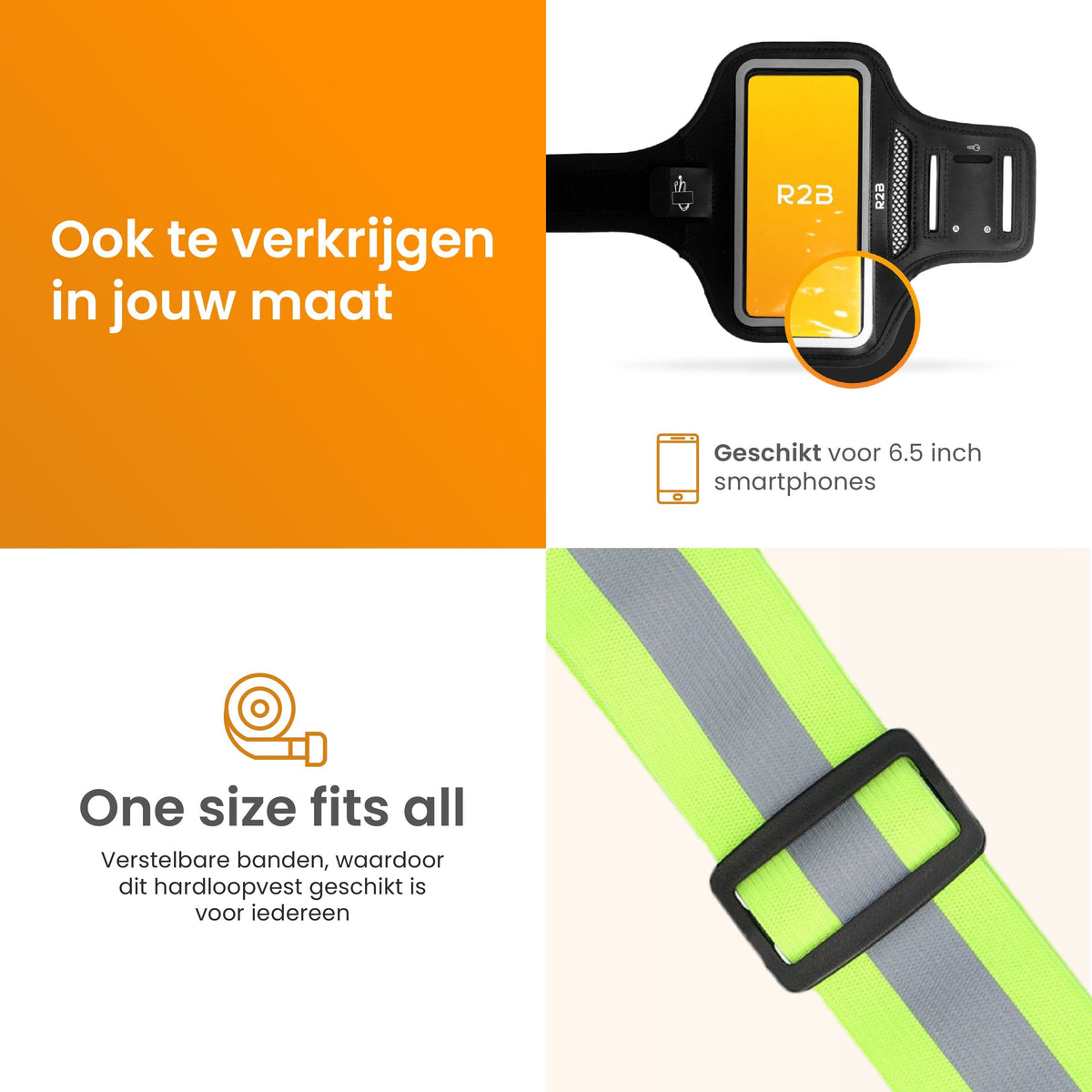R2B Telefoonhouder Hardlopen - 6.5 inch - Waterdicht + Hardloopvest met Verlichting