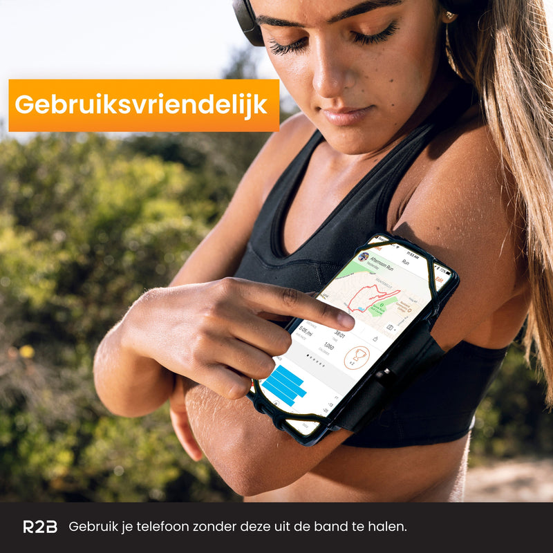 R2B Telefoonhouder hardlopen met 360 graden rotatie - Model Hengelo - Zwart - Telefoonhouder sport