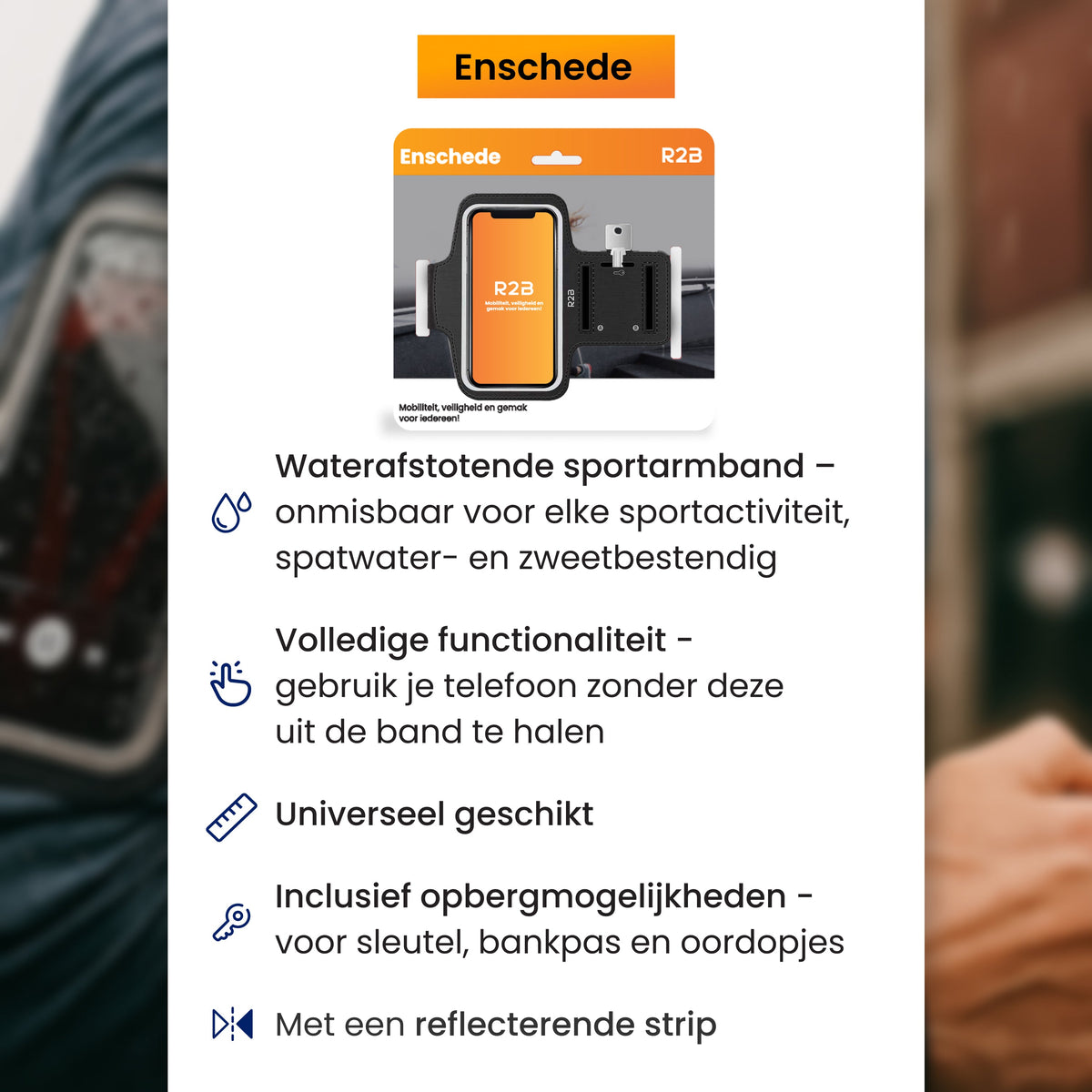 R2B Telefoonhouder Hardlopen - Waterdicht - Reflecterend - Opbergvak voor pasjes/sleutels - Telefoonhouder sport