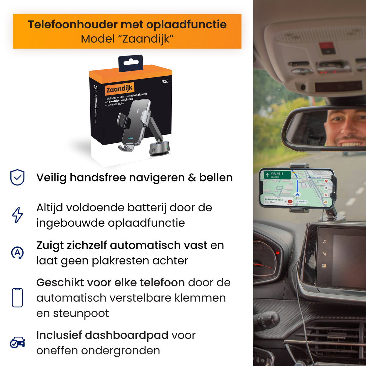 R2B Telefoonhouders Auto Zuignap met Draadloze Oplader & Elektrische Vacuüm Zuignap