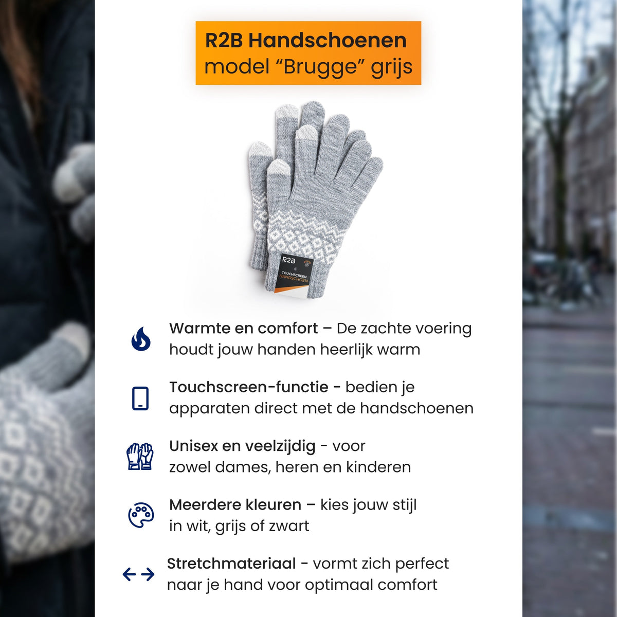 R2B Touchscreen Handschoenen - Dames & Heren - Grijs