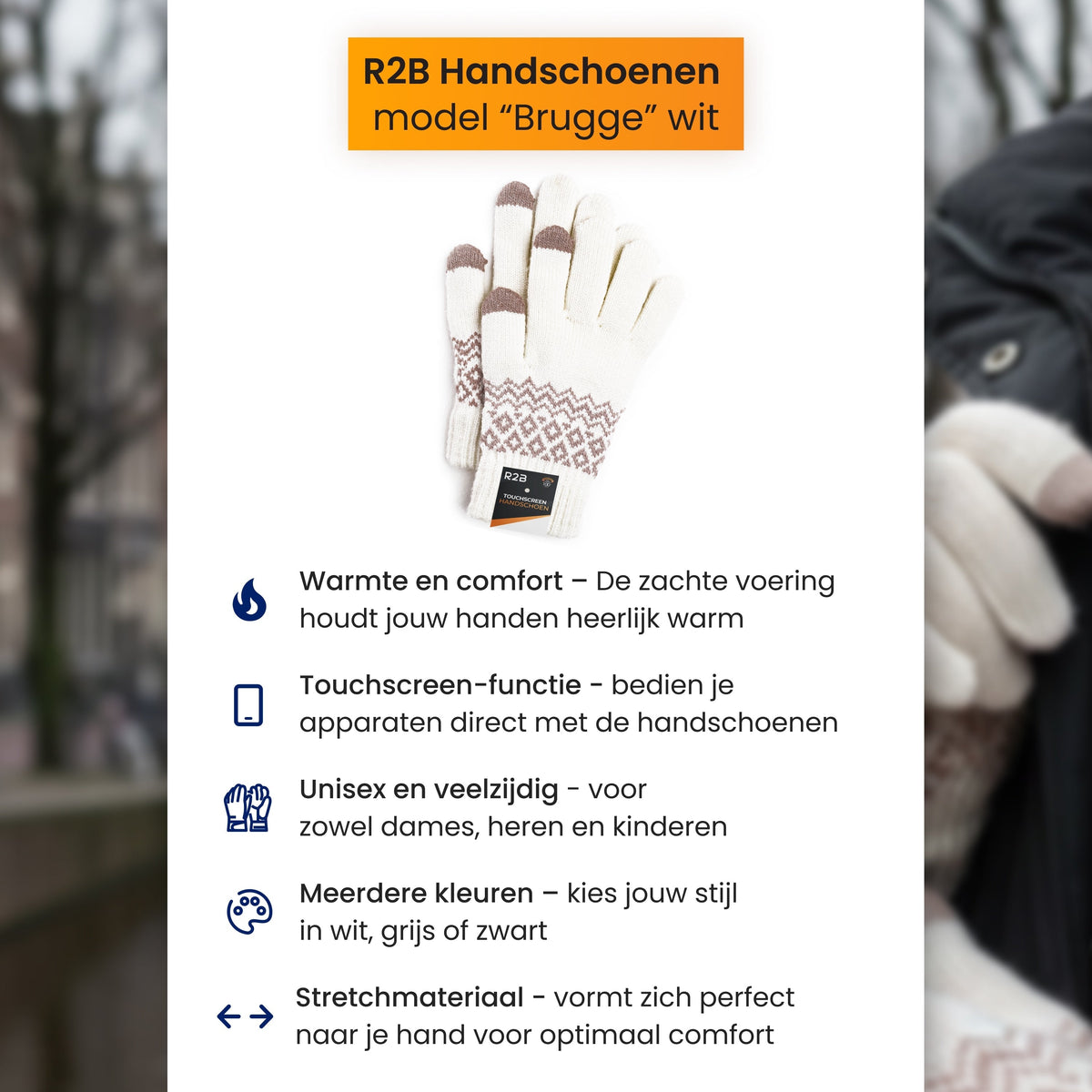 R2B Touchscreen Handschoenen - Dames & Heren - Wit