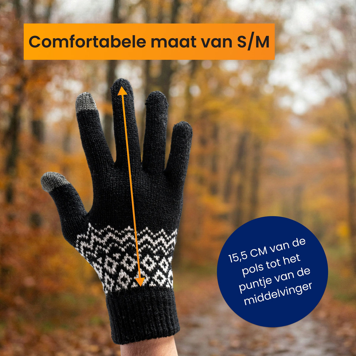 R2B Touchscreen Handschoenen - Gebreid & Noors Patroon - Dames & Heren - Zwart