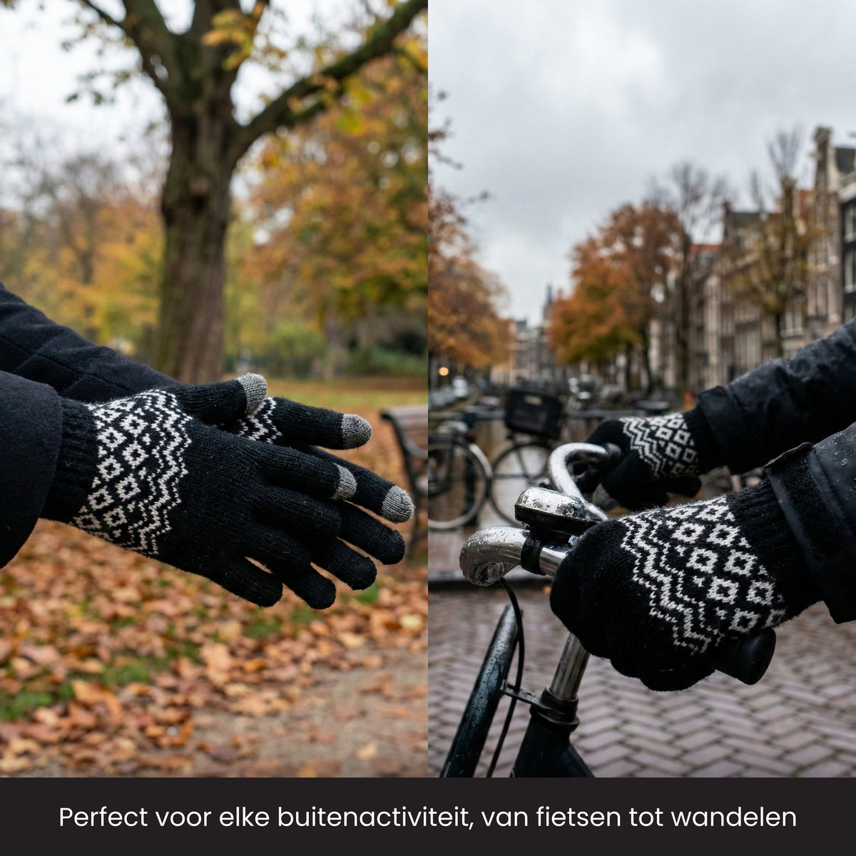 R2B Touchscreen Handschoenen - Gebreid & Noors Patroon - Dames & Heren - Zwart