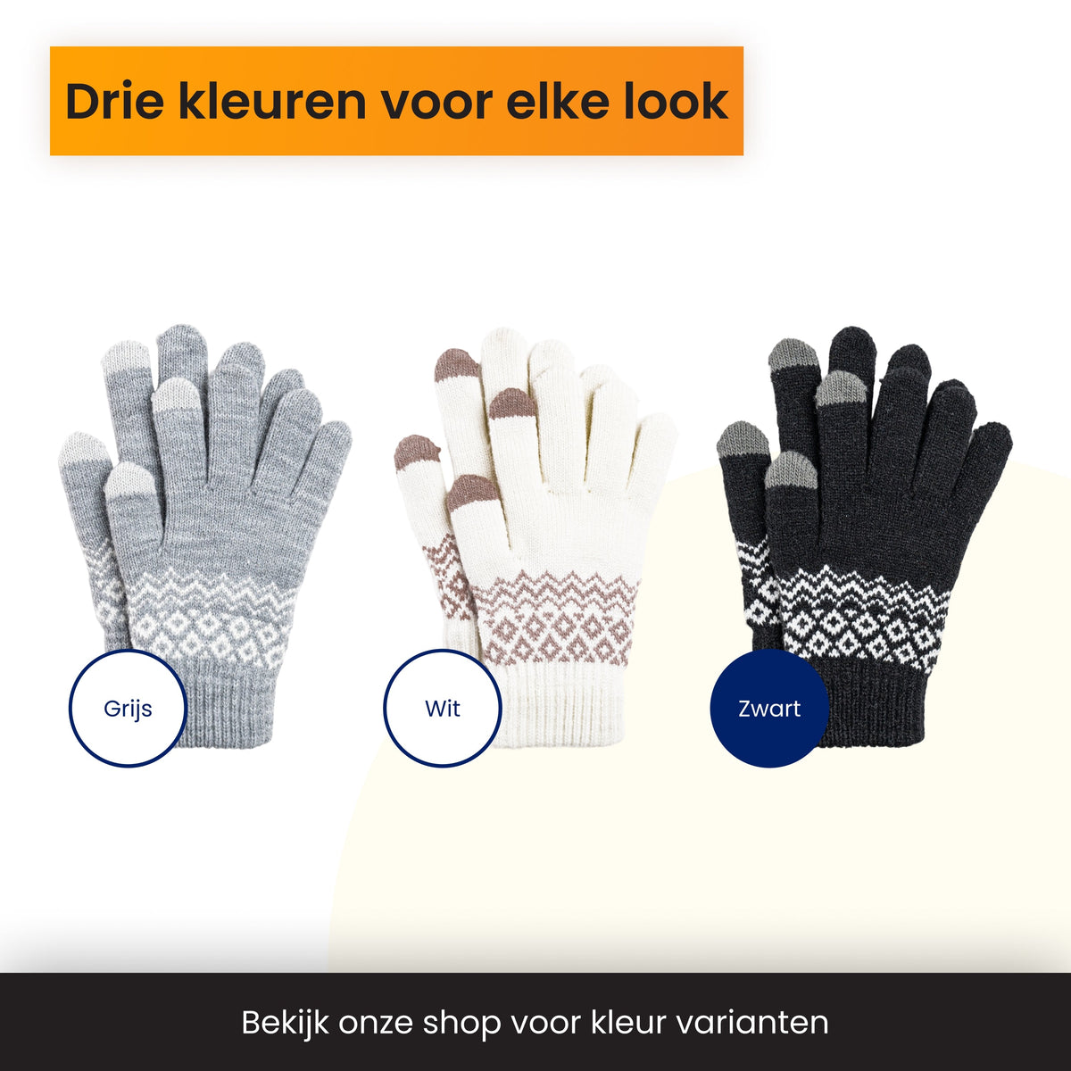 R2B Touchscreen Handschoenen - Gebreid & Noors Patroon - Dames & Heren - Zwart