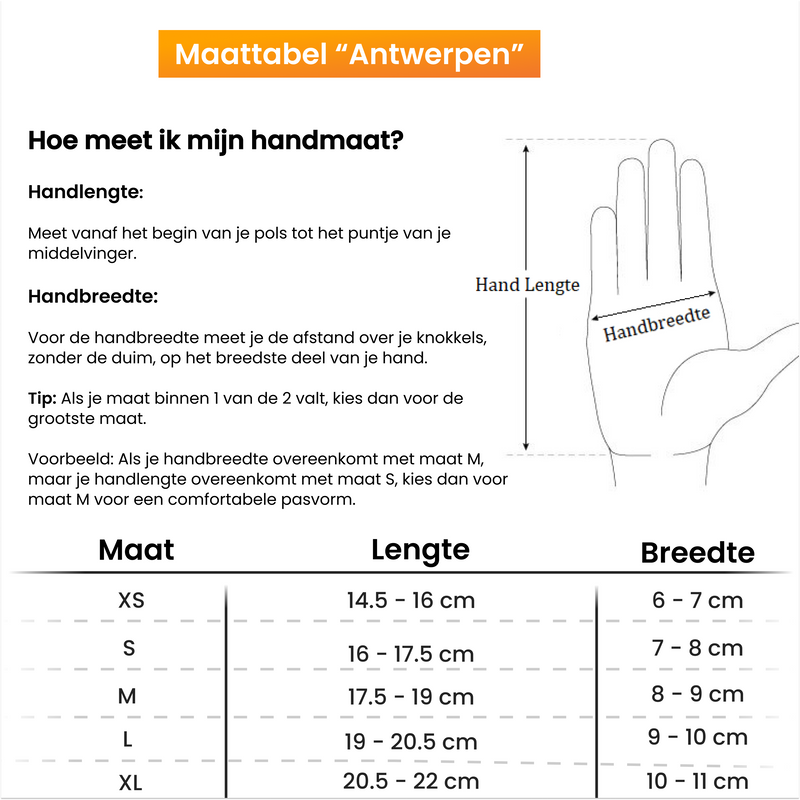 R2B Touchscreen Handschoenen Heren/Dames - Model Antwerpen - Zie maattabel