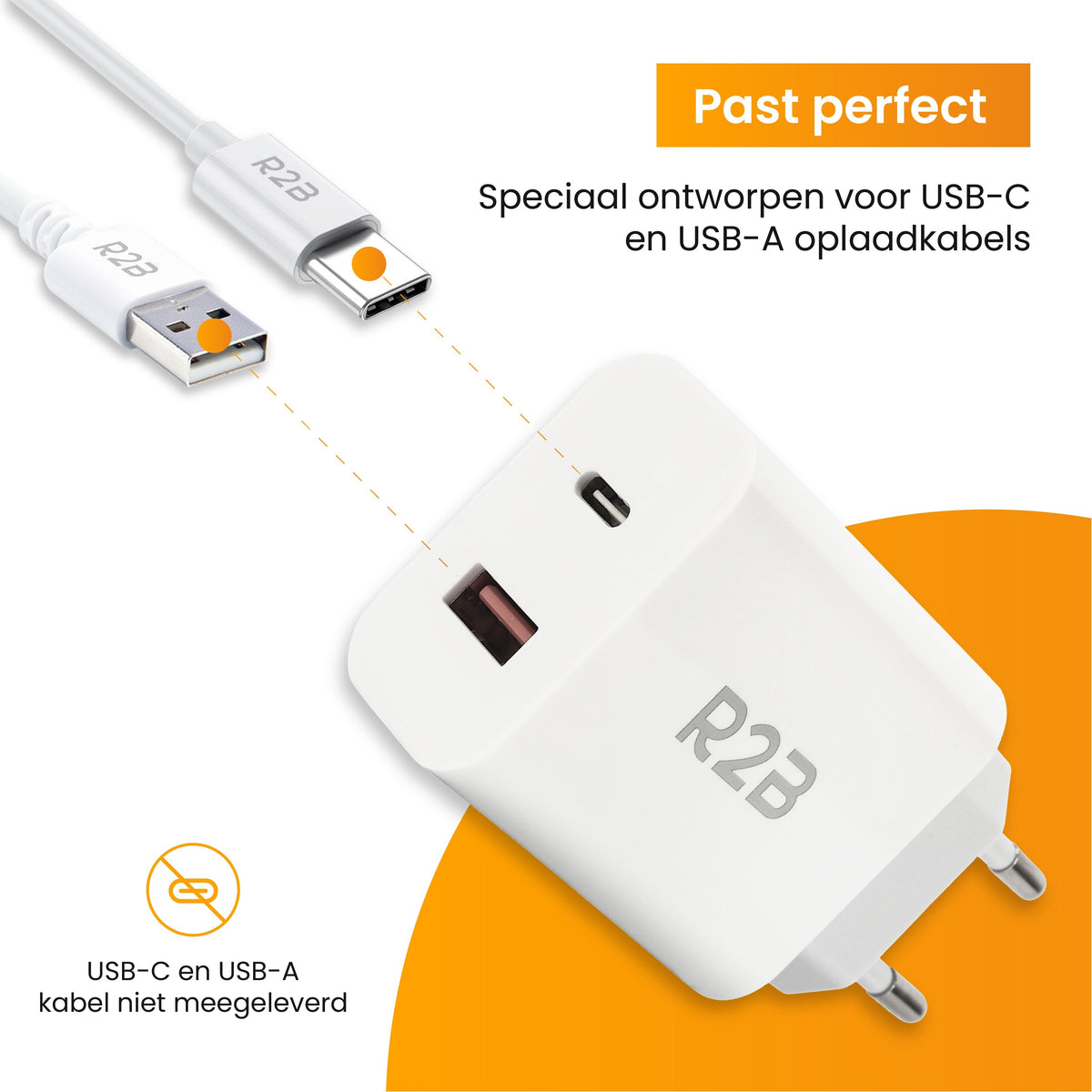 R2B USB-A & USB-C Adapter - 2-in-1 USB Stekker - Stevig & Betrouwbaar - Wit