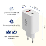 R2B USB-A & USB-C Adapter - 2-in-1 USB Stekker - Stevig & Betrouwbaar - Wit