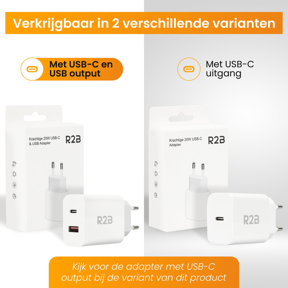 R2B USB-A & USB-C Adapter - 2-in-1 USB Stekker - Stevig & Betrouwbaar - Wit