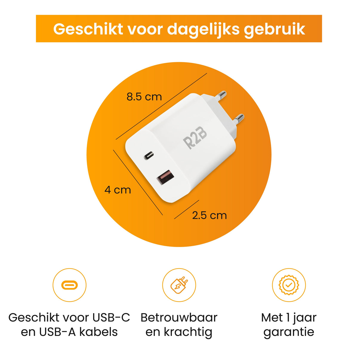 R2B USB-A & USB-C Adapter - 2-in-1 USB Stekker - Stevig & Betrouwbaar - Wit