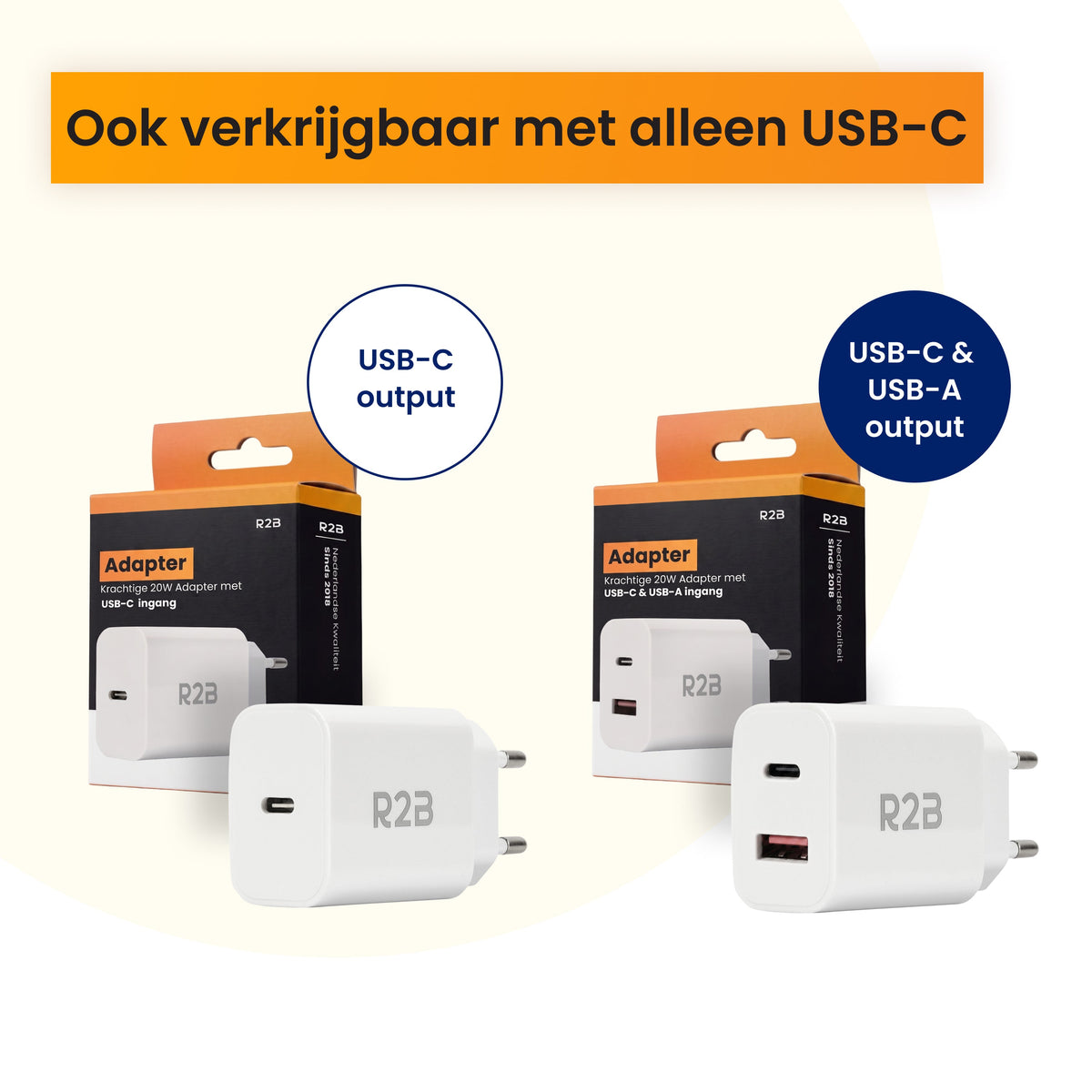R2B USB-A & USB-C Adapter - 2-in-1 USB Stekker - Stevig & Betrouwbaar - Wit