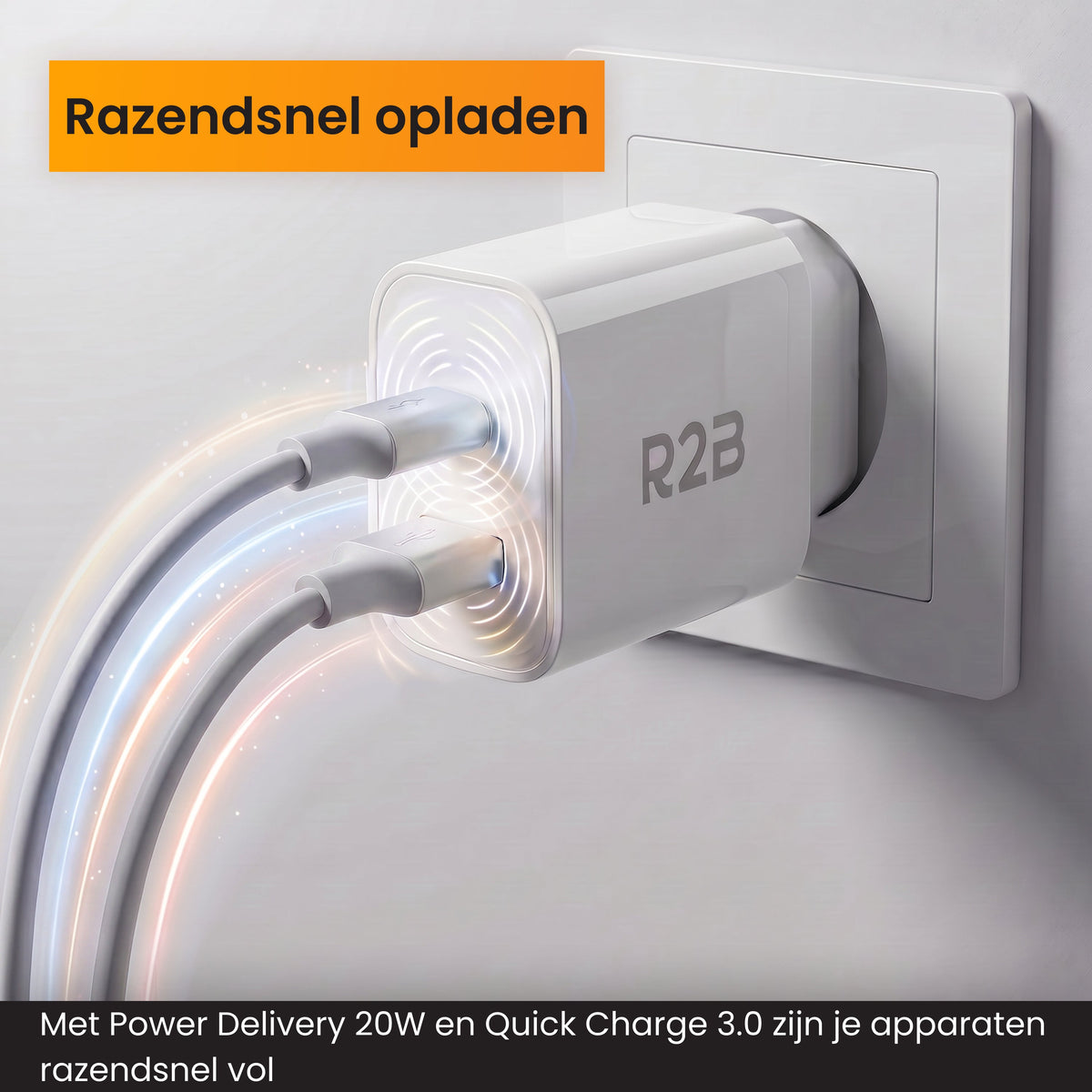 R2B USB-A & USB-C Adapter - 2-in-1 USB Stekker - Stevig & Betrouwbaar - Wit