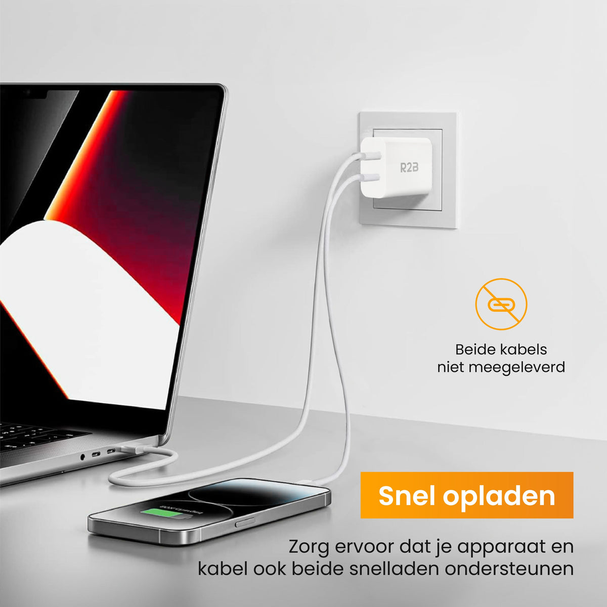 R2B USB-A & USB-C Adapter - 2-in-1 USB Stekker - Stevig & Betrouwbaar - Wit