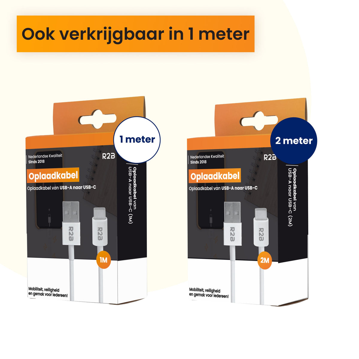 R2B USB-A naar USB-C Kabel - 2 Meter - Snelladen