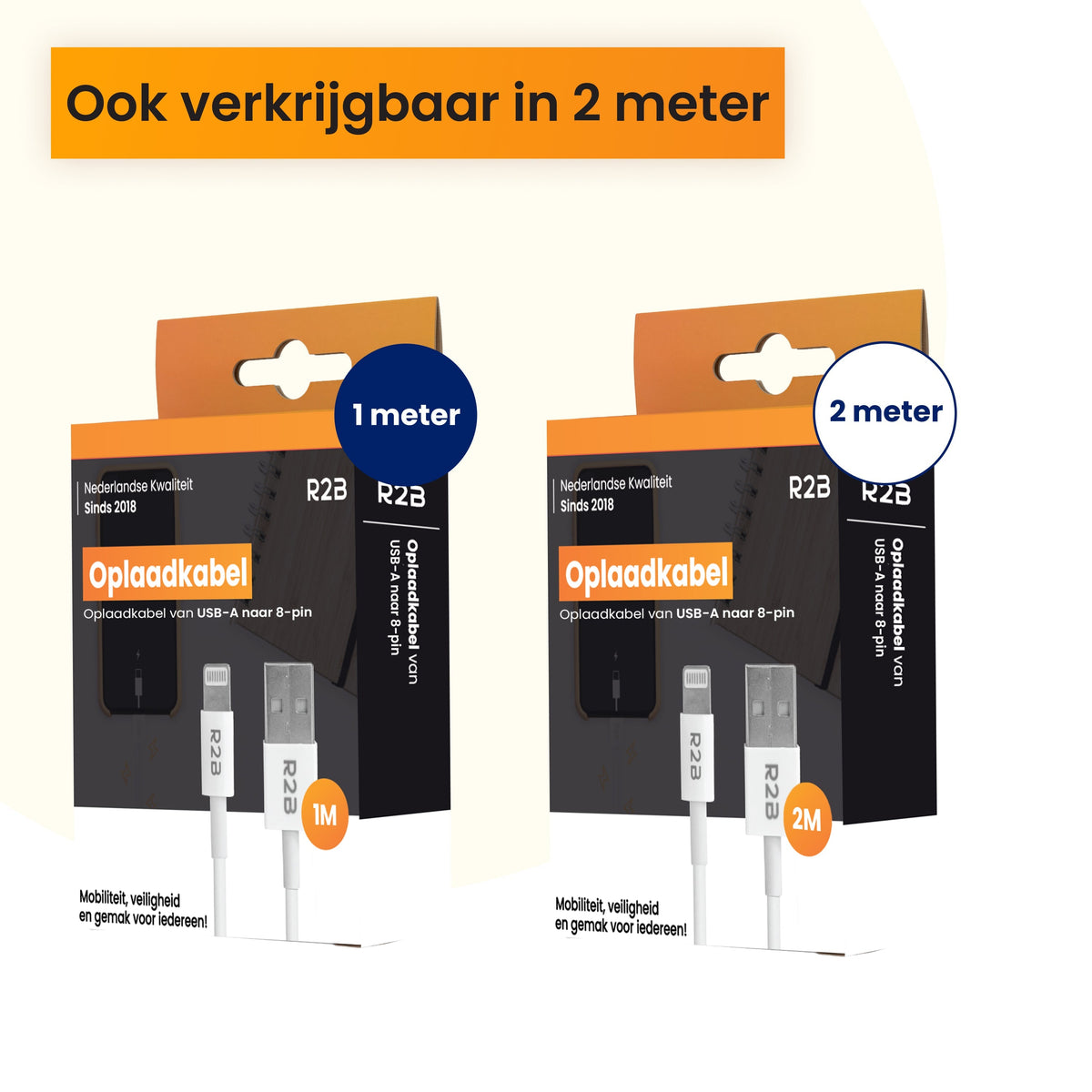 R2B USB-A naar Lightning Kabel - 1 Meter - Snelladen
