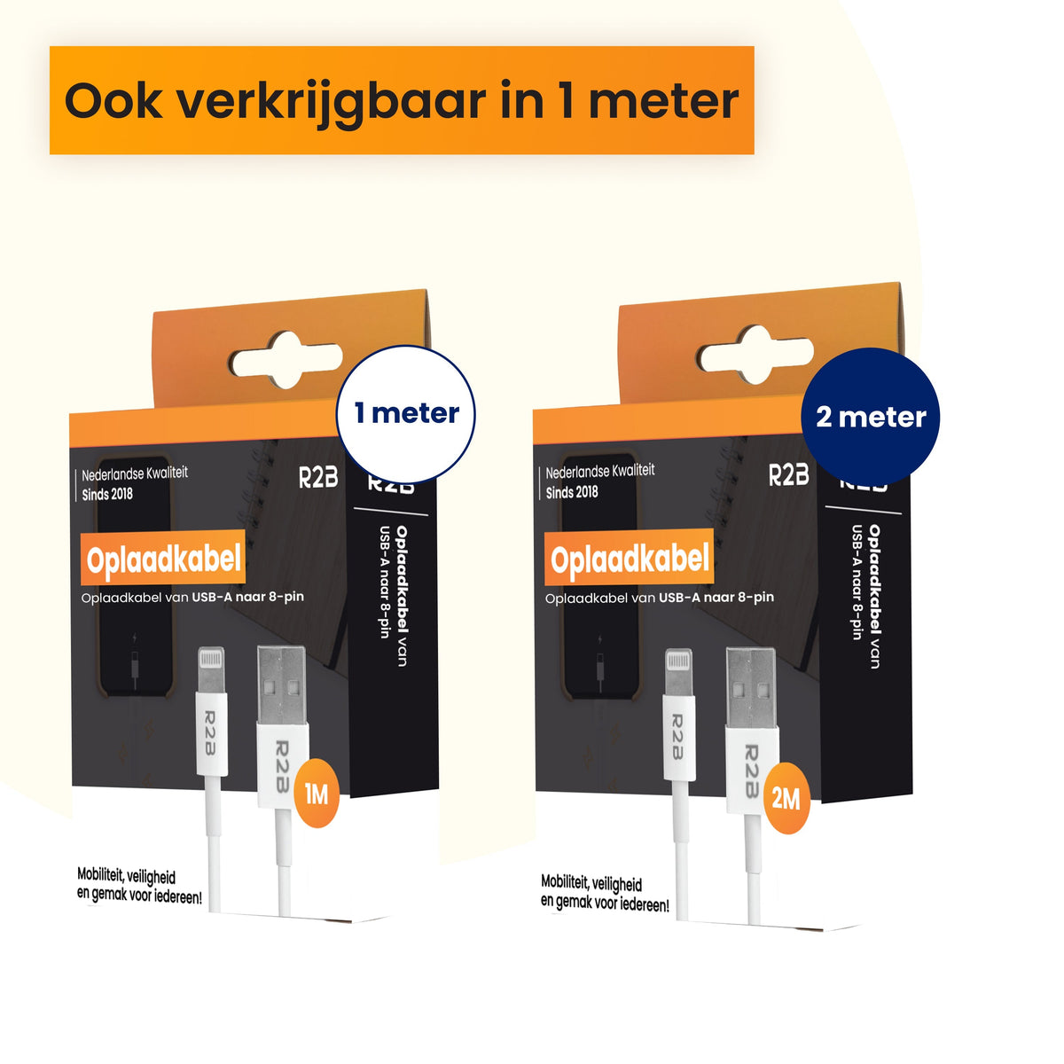 R2B USB-A naar Lightning Kabel - 2 Meter - Snelladen