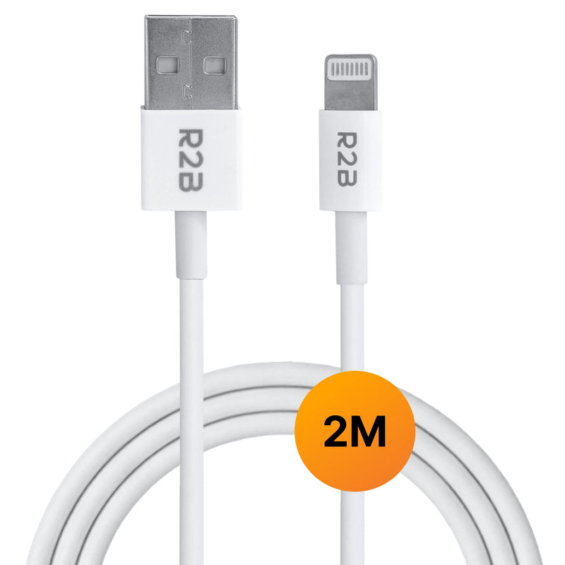 R2B USB-A naar Lightning Kabel - 2 Meter - Snelladen - Stevig & Betrouwbaar - Wit