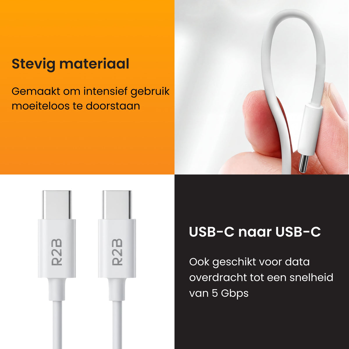 R2B USB-C naar USB-C Kabel - 1 Meter - Snelladen