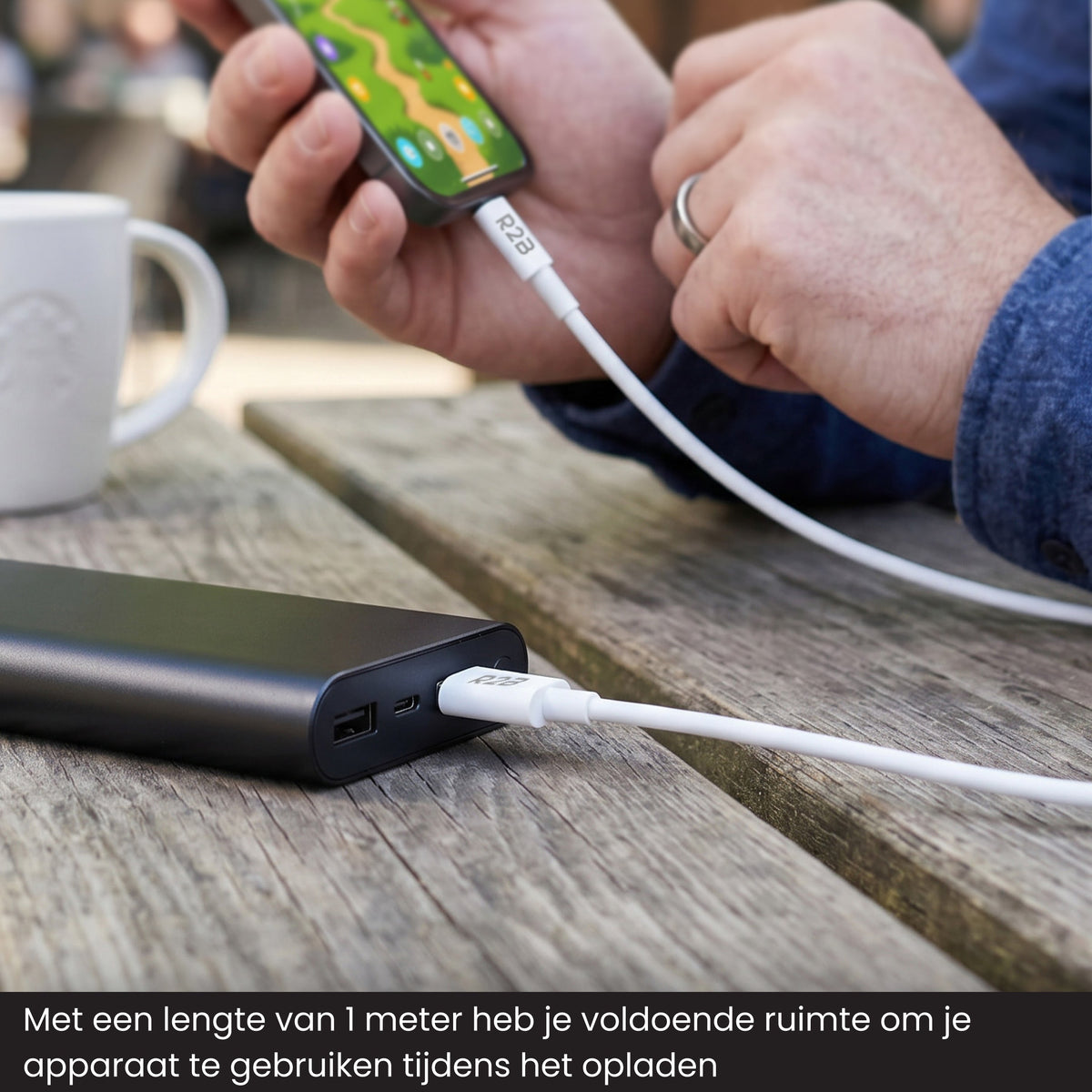 R2B USB-C naar USB-C Kabel - 1 Meter - Snelladen - Stevig & Betrouwbaar - Wit