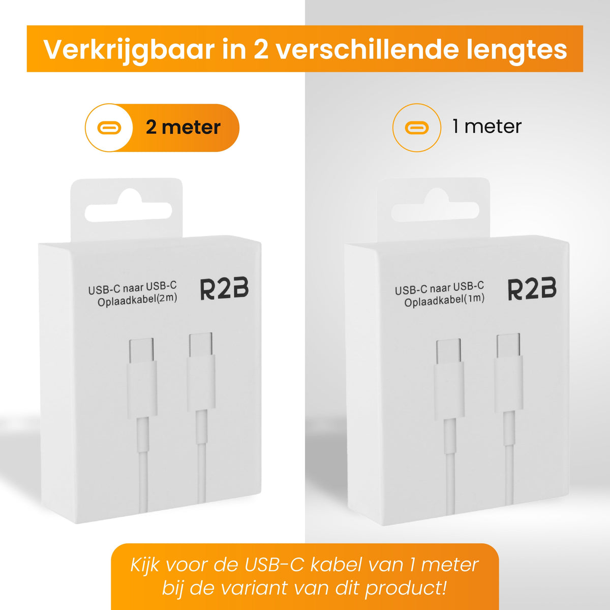 R2B USB-C naar USB-C Kabel - 2 Meter - Snelladen - Stevig & Betrouwbaar - Wit