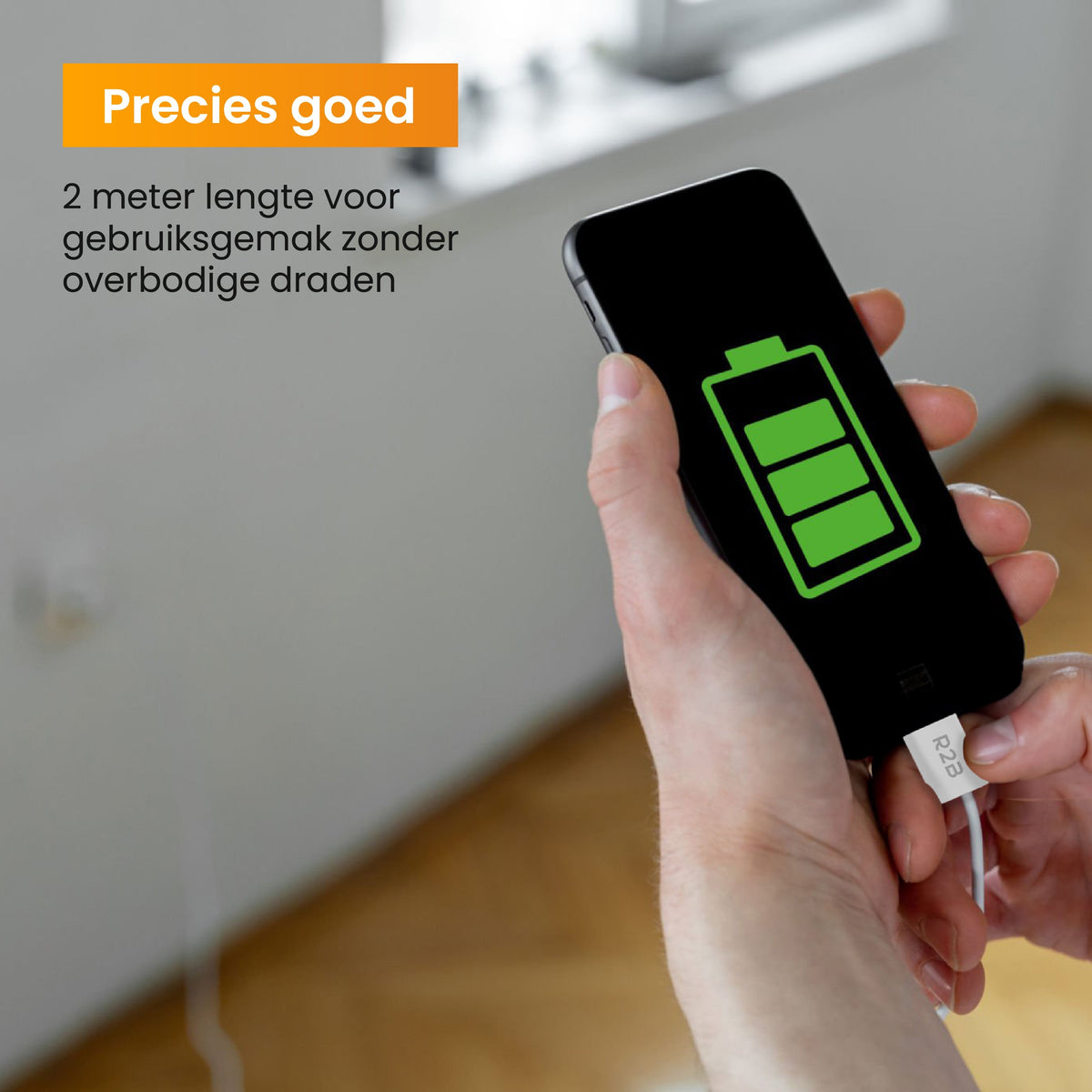 R2B USB-C naar USB-C Kabel - 2 Meter - Snelladen - Stevig & Betrouwbaar - Wit