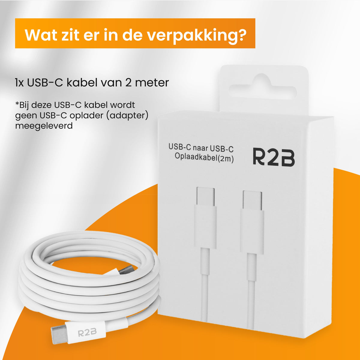 R2B USB-C naar USB-C Kabel - 2 Meter - Snelladen - Stevig & Betrouwbaar - Wit