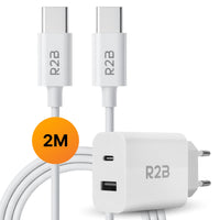 R2B USB-C naar USB-C Kabel met USB-A & USB-C Adapter - 2 Meter - Snelladen - Veelzijdig & Praktisch - Wit