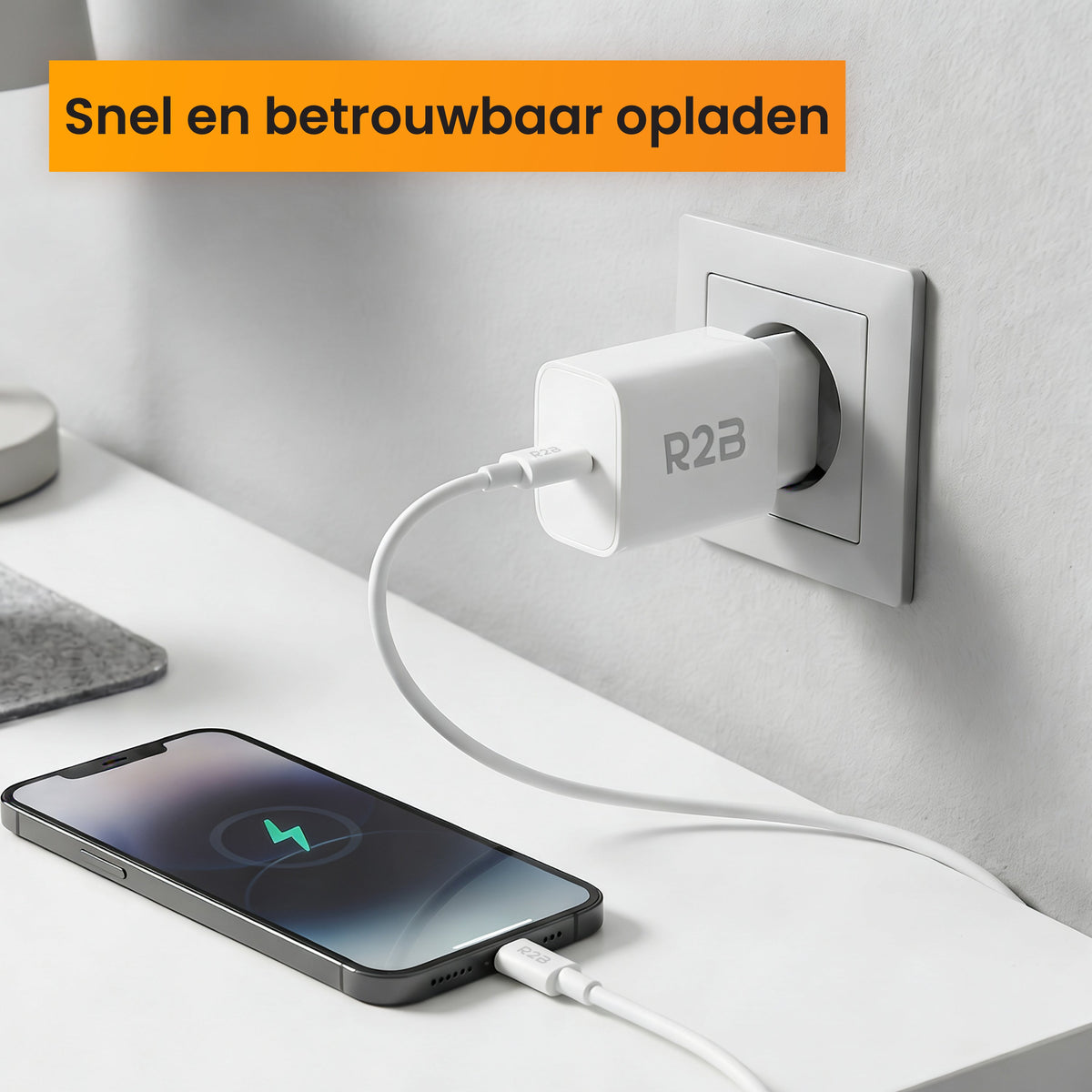 R2B USB-C naar USB-C Kabel met USB-C Adapter - 1 Meter - Snelladen