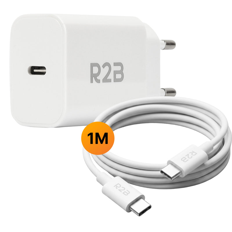 R2B USB-C naar USB-C Kabel met USB-C Adapter - 1 Meter - Snelladen