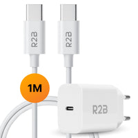 R2B USB-C naar USB-C Kabel met USB-C Adapter - 1 Meter - Snelladen - Veelzijdig & Praktisch - Wit