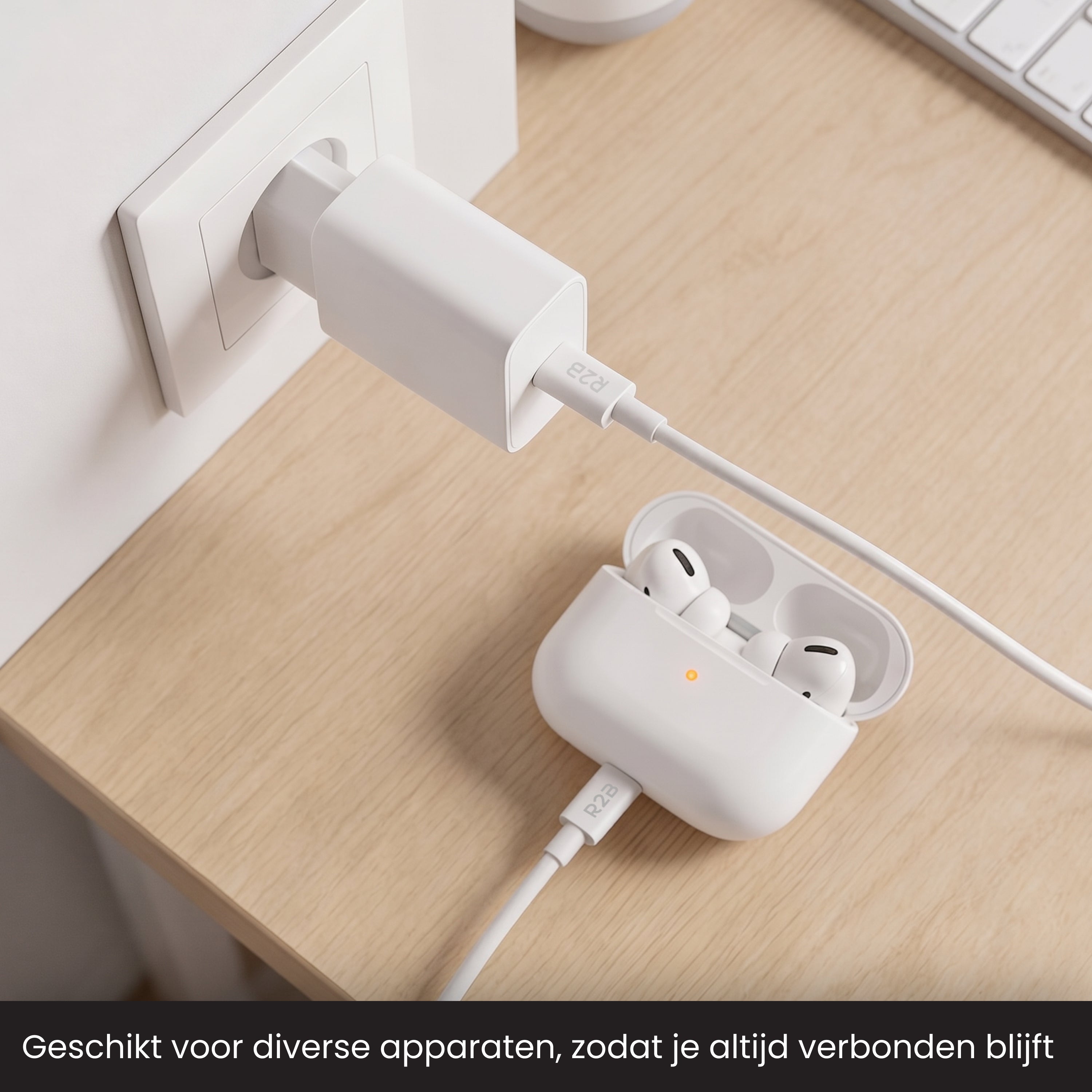 R2B USB-C naar USB-C Kabel met USB-C Adapter - 2 Meter - Snelladen