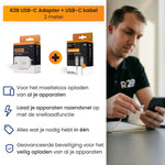 R2B USB-C naar USB-C Kabel met USB-C Adapter - 2 Meter - Snelladen