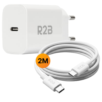 R2B USB-C naar USB-C Kabel met USB-C Adapter - 2 Meter - Snelladen