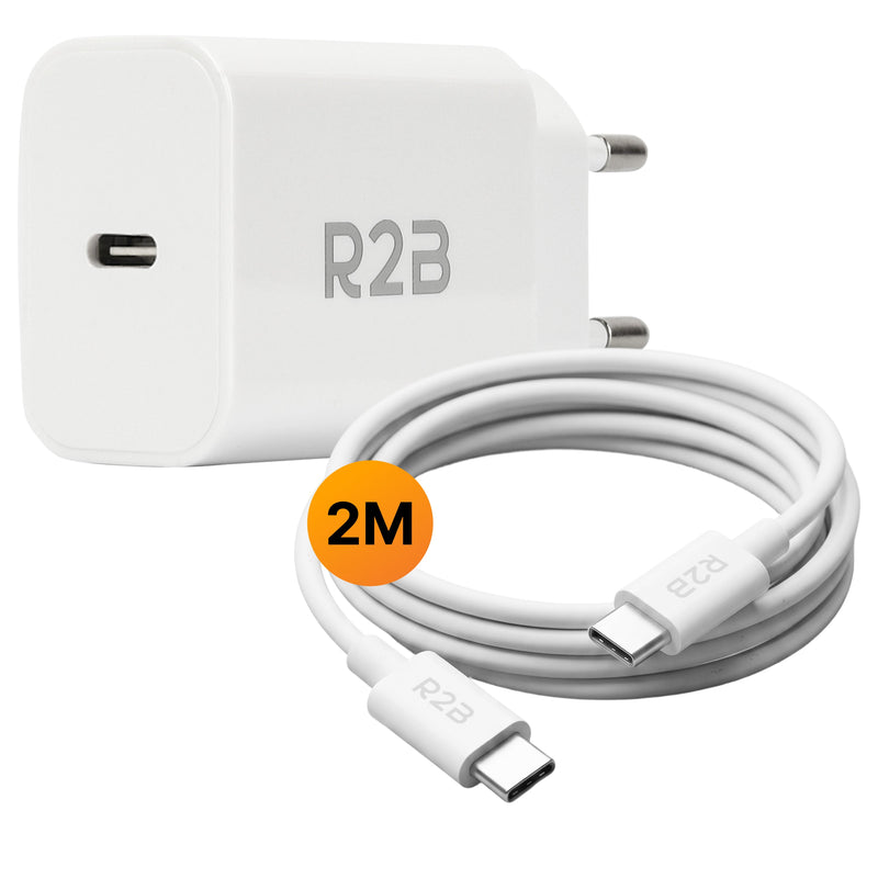 R2B USB-C naar USB-C Kabel met USB-C Adapter - 2 Meter - Snelladen