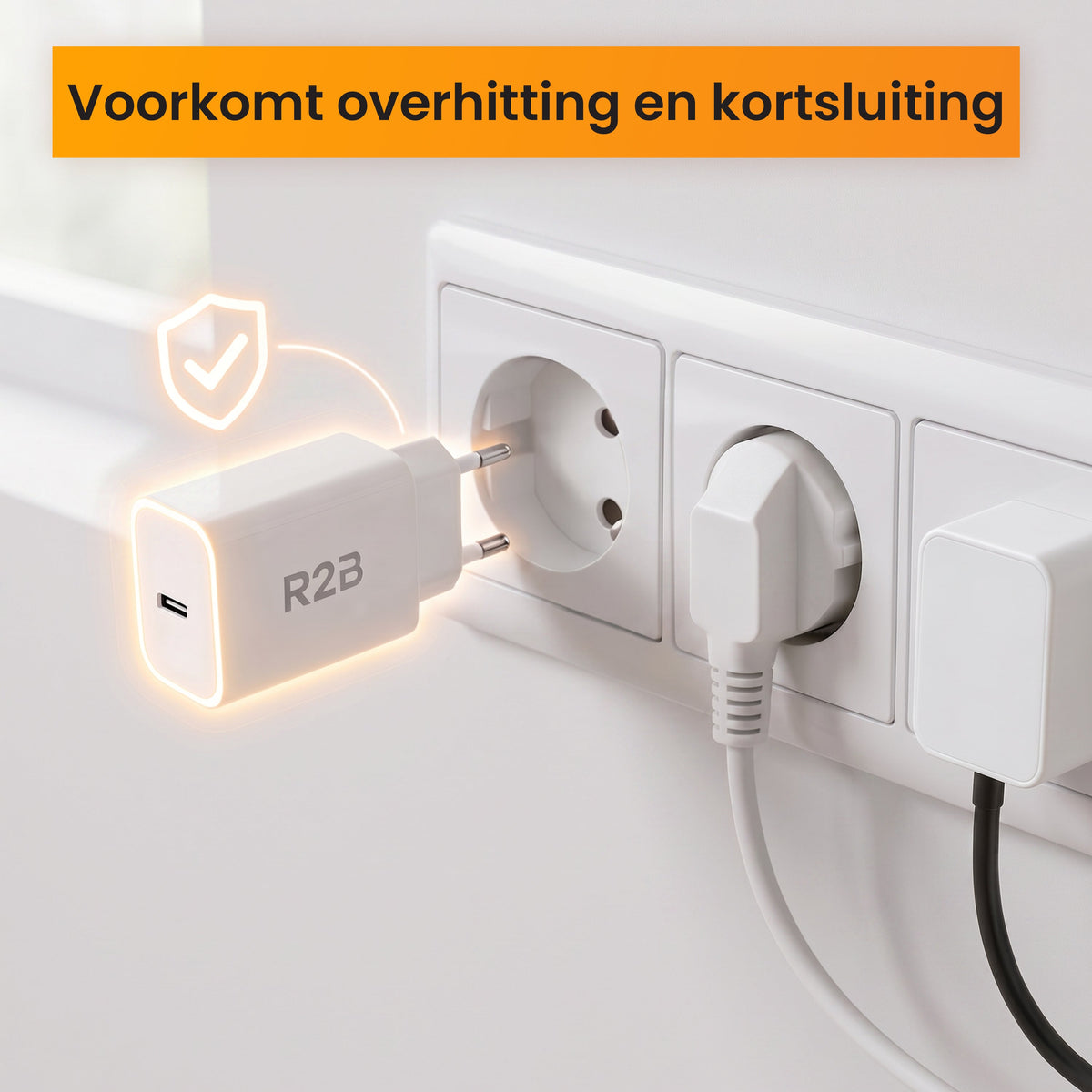 R2B USB-C naar USB-C Kabel met USB-C Adapter - 2 Meter - Snelladen