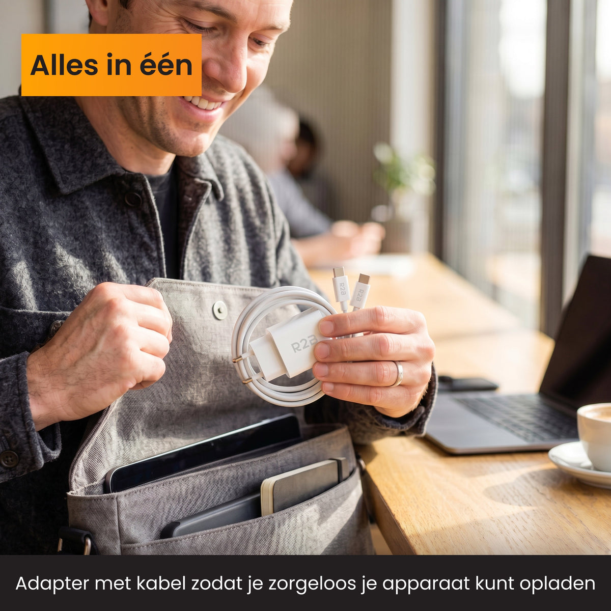 R2B USB-C naar USB-C Kabel met USB-C Adapter - 2 Meter - Snelladen
