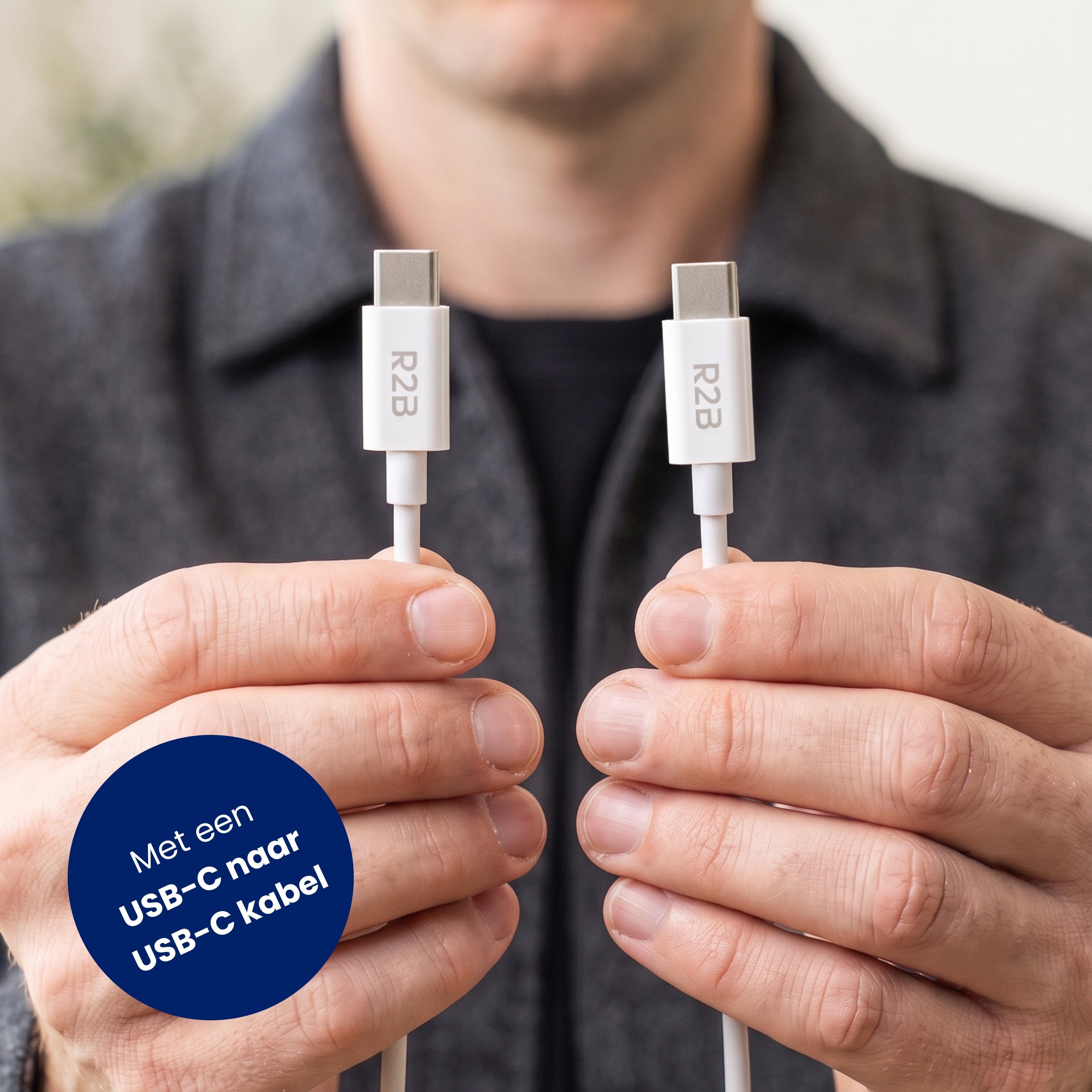 R2B USB-C naar USB-C Kabel met USB-C Adapter - 2 Meter - Snelladen