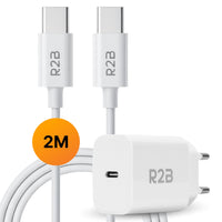 R2B USB-C naar USB-C Kabel met USB-C Adapter - 2 Meter - Snelladen - Veelzijdig & Praktisch - Wit