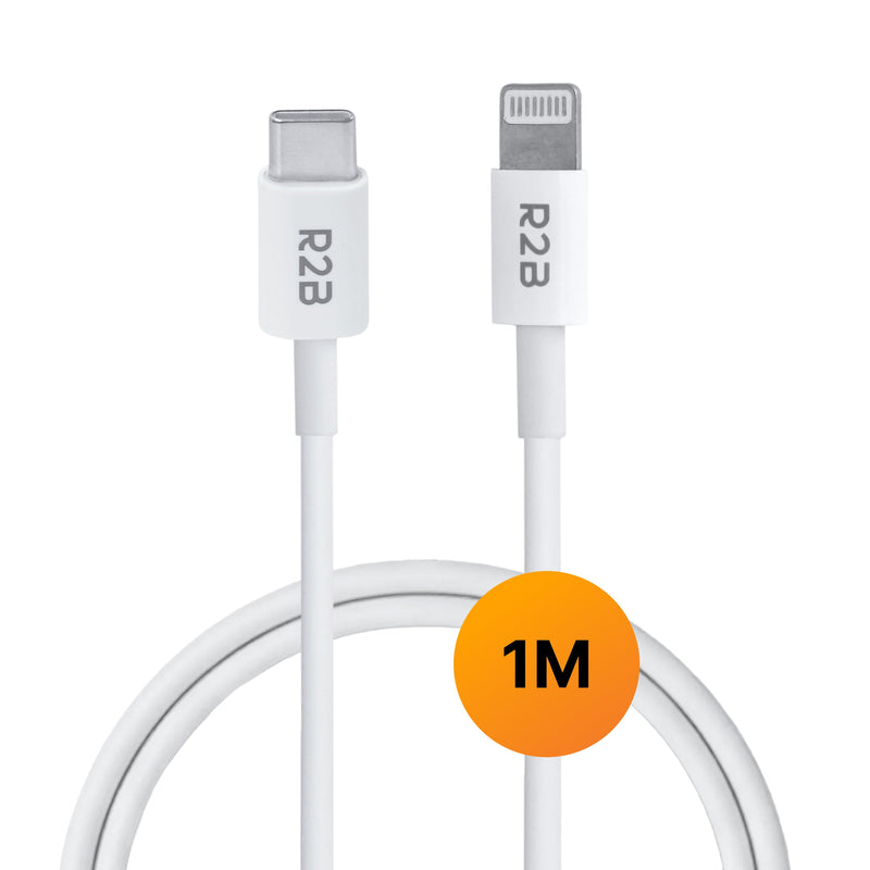 R2B USB-C naar Lightning Kabel - 1 Meter - Snelladen - Stevig & Betrouwbaar - 8 Pins Aansluiting - Wit