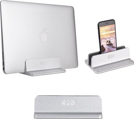 R2B Verstelbare verticale tablet en laptophouder - Model Oss - Zilver - R2B Store