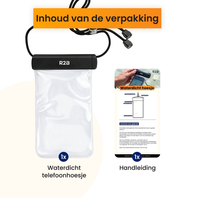 R2B Waterdicht Telefoonhoesje met Koord - 1 Stuk - Universeel - Veilig en Toegankelijk - Telefoonhoesje