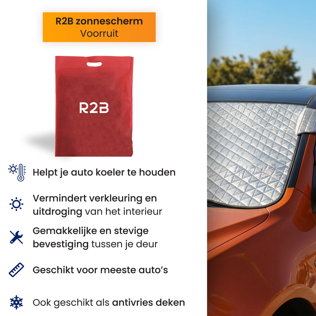 R2B Zonnescherm Auto - Hittewerend - Direct Koel - Universeel - Zonnescherm Auto
