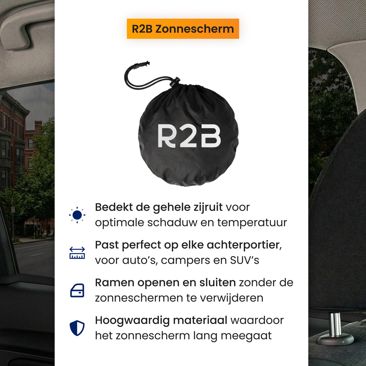 R2B Zonnescherm Auto Zijruit - 2 Stuks - Hittewerend - Universeel - Zonnescherm Auto