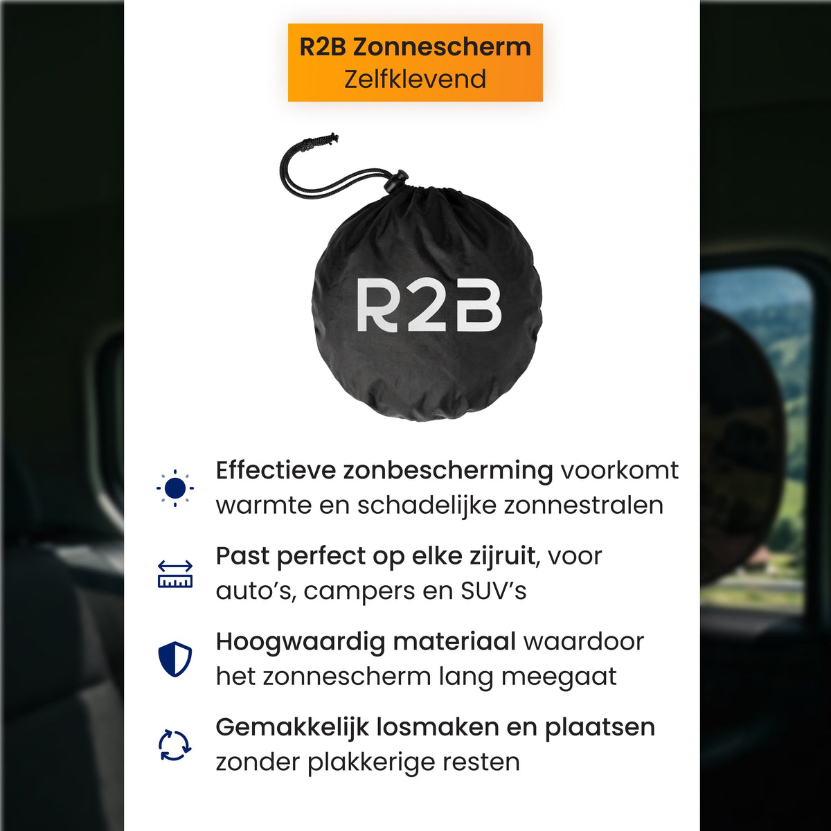R2B Zonnescherm Auto Zijruit - 2 Stuks - Hittewerend - Zelfklevend - Zonnescherm Auto