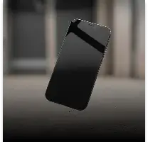 Zwarte smartphone met een strak, glanzend oppervlak en afgeronde randen.