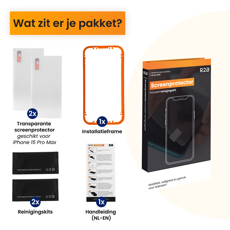 screenprotectors iphone 15 pro max van R2B worden per 2 stuks geleverd