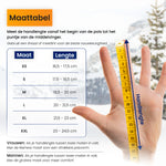 maattabel van de r2b verwarmde handschoenen