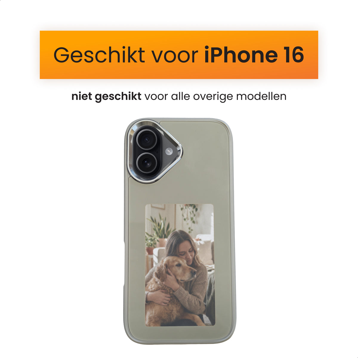 R2B iPhone 16 Hoesje met Foto - Screenprotector - E Ink Display & NFC - Stijlvol & Beschermend - Grijs - Telefoonhoesje